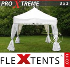 Reklamtält FleXtents Xtreme "Wave" 3x3m Vit, inkl. 4 dekorativa gardiner